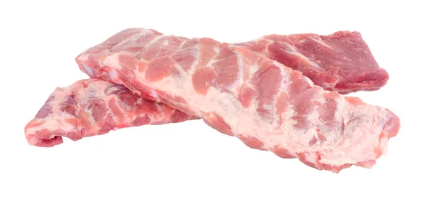 Ständer Mit Frischen Rohen Schweinefleischrippen Isoliert Auf Weißem Hintergrund — Stockfoto