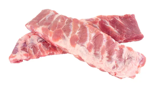 Rekken Van Verse Rauwe Varkensvlees Ribben Geïsoleerd Een Witte Achtergrond — Stockfoto