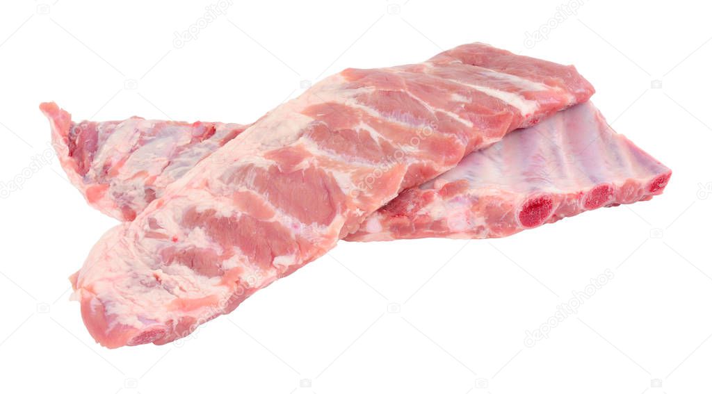 Racks of fresh raw pork meat ribs isolated on a white background