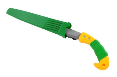 Beyaz arkaplanda budanan el testeresi