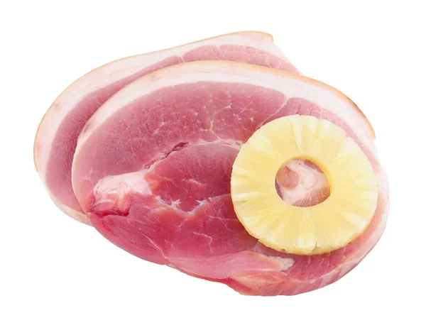 Two Raw Smoked Horseshoe Gammon Steaks Isolated White Background — 스톡 사진