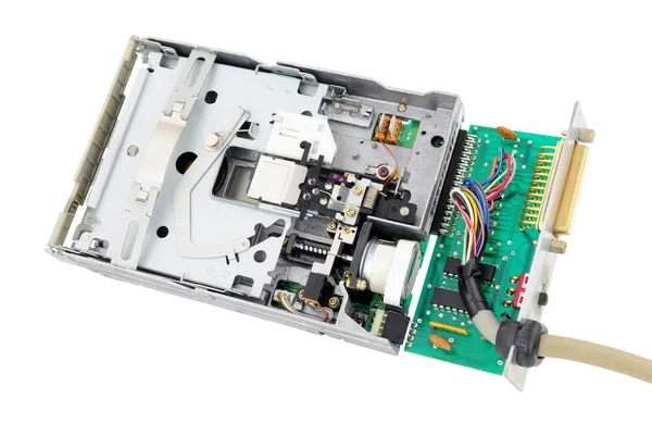 白い背景に隔離された外付けフロッピーディスクドライブハードウェアコンポーネント — ストック写真