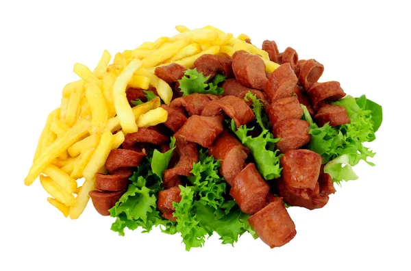 Spiral Hot Dog Sausages Potato French Fries Isolated White Background — Stock Photo, Image