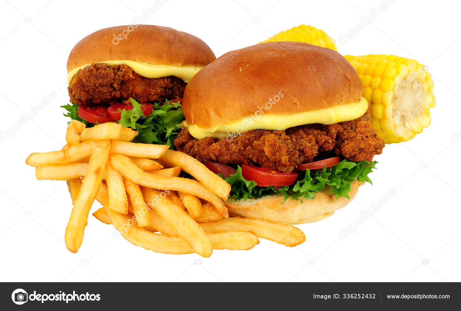 Sándwiches Pollo Frito Del Sur Con Papas Fritas Mayonesa Rollos — Foto