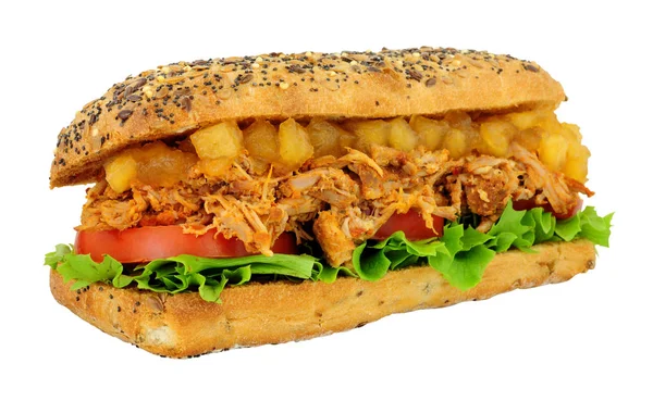 Langzame Gehakte Varkensvlees Sandwich Een Meergranen Belegd Broodje Met Dikke — Stockfoto