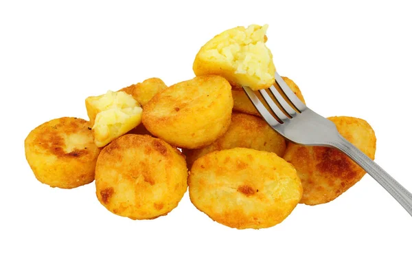 Group Crispy Roasted Potatoes Isolated White Background — Stock Photo, Image