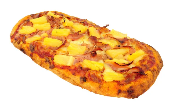 Presunto Abacaxi Pizza Pão Plano Isolado Fundo Branco — Fotografia de Stock