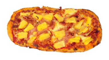 jambon ve ananaslı, beyaz arka planda izole edilmiş ekmek pizzası.
