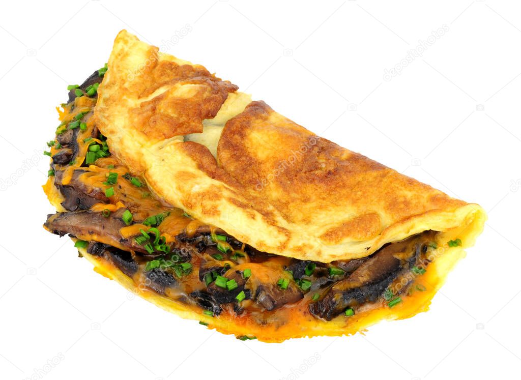 Mushroom and cheese omelette isolated on a white background