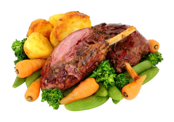 Slow Cooked Cured Gammon Shanks Covered Caramelised Maple Sauce Roast — Stock Photo, Image