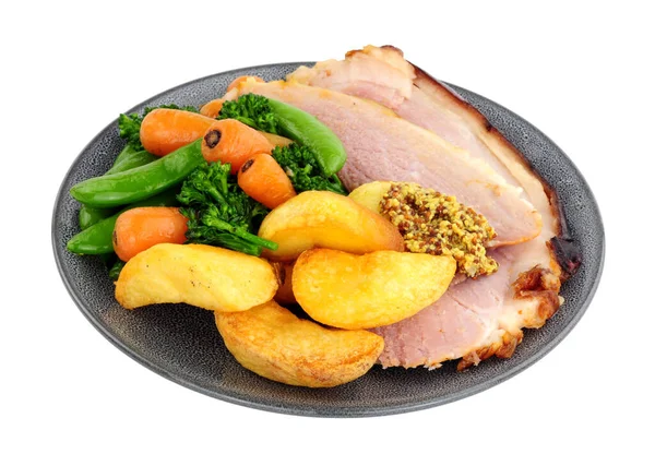 Roast Gammon Vegetable Meal Isolated White Background — Stock Photo, Image