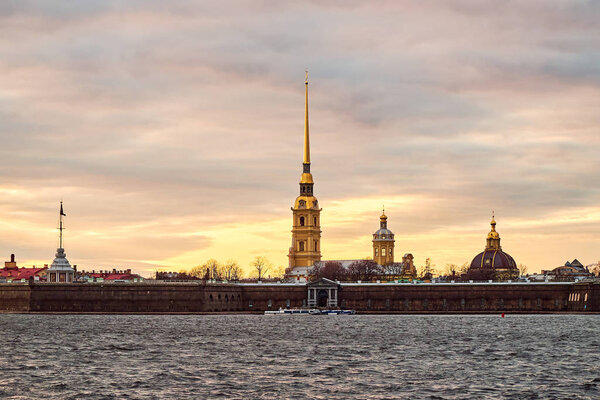 The Landscape of Peter and Paul Fortress in The City of St. Petersburg At Sunset, Russia