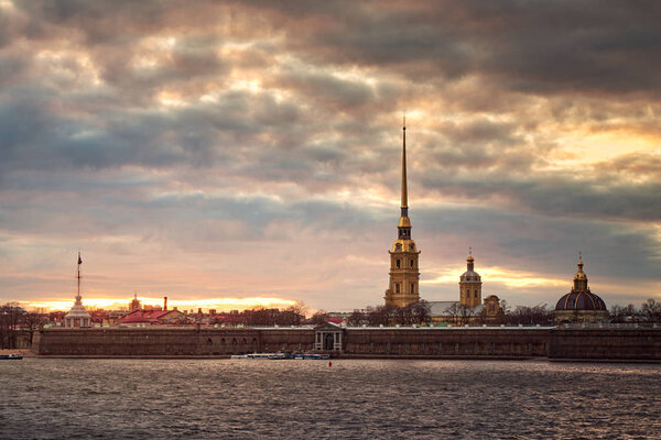 The Landscape of Peter and Paul Fortress in The City of St. Petersburg At Sunset, Russia