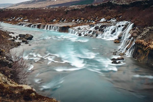 Táj Hraunfossar Vízesés Hvlta Folyó Közelében Hallmundarhraun Izland — Stock Fotó