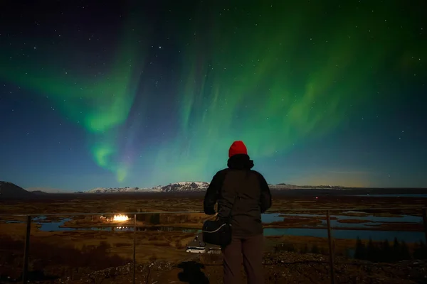 Kuzey Işığı (Aurora) Thingvellir Ulusal Parkı, İzlanda