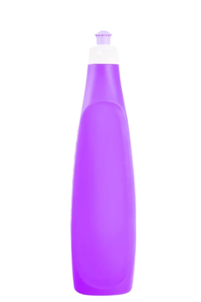 淡紫色塑料瓶的清洗. — 图库照片