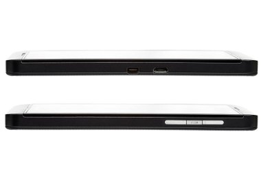 Siyah smartfone ile değmek perde, yan görünüm.