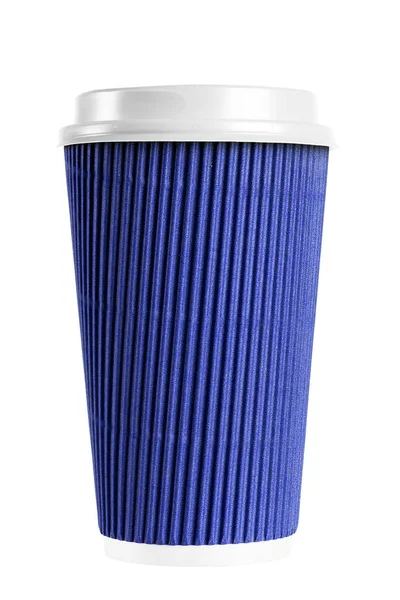 Эко бумага чашка для кофе голубой гофрированный . — стоковое фото