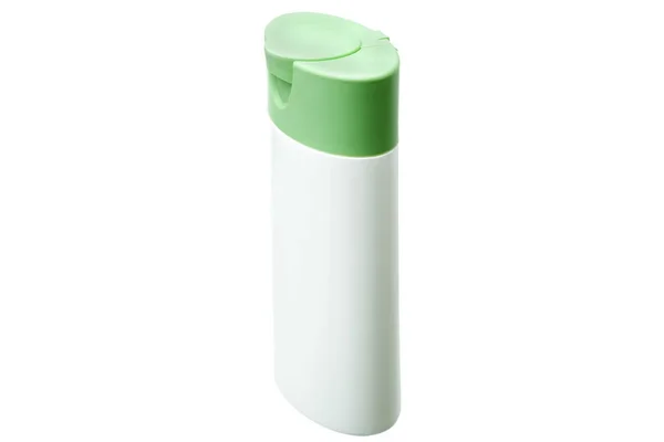 Біла пластикова пляшка з зеленим покриттям ізольована . — стокове фото