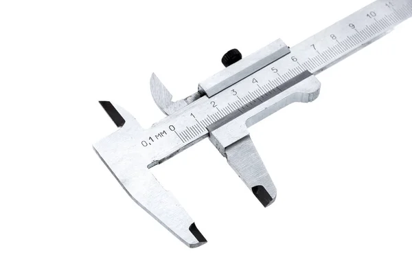 Een Vernier Caliper Close Mechanisch Gereedschap Geïsoleerd Een Witte Achtergrond — Stockfoto