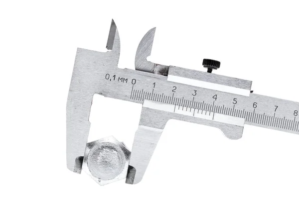 Vernier Caliper Bolt Size Measurement Engineering Tool Isolated White Background — Stock Photo, Image