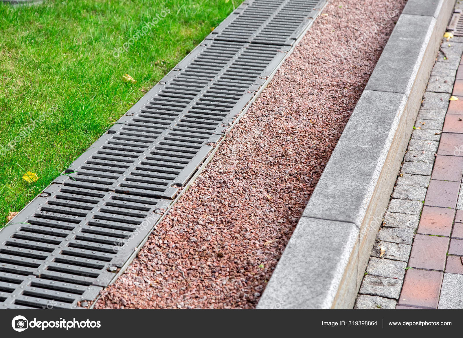 Drainage System Side Road Border Pebbles Gutter Iron Grate Stock Photo Image By C Bespaliya 319398864