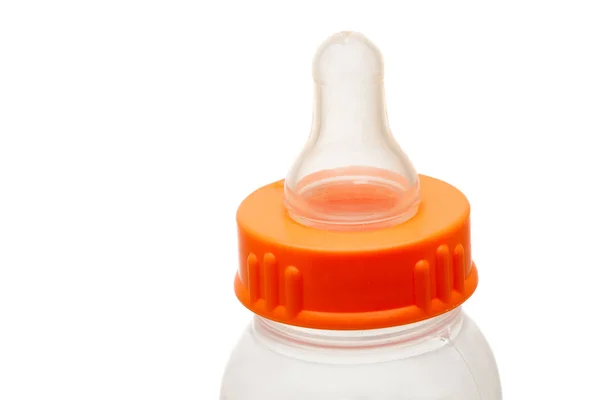 Silicone Pacifier Plastic Bottle Baby Close Nipple Isolated White Background — Stock Photo, Image