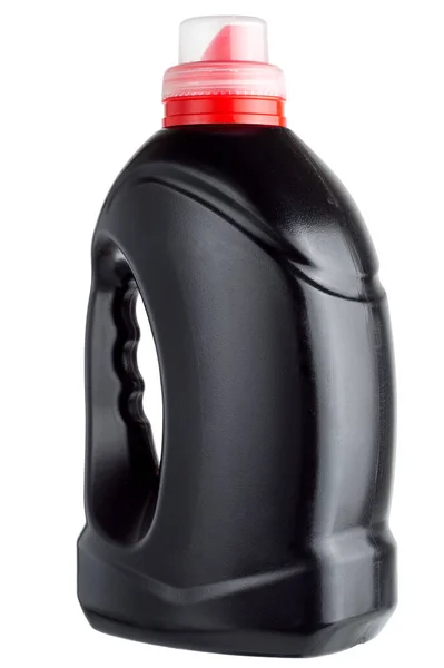 Black Plastic Bottle Unlabel Canister Handle Anda Red Measured Cover — стоковое фото