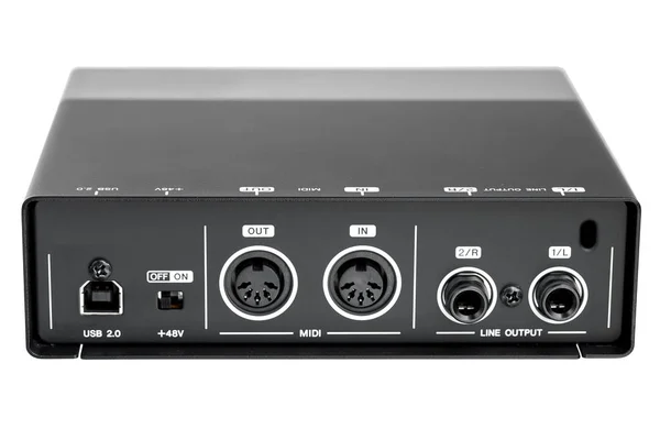 Usb Audio Interface Rückansicht Des Panels Mit Steckern Für Den — Stockfoto