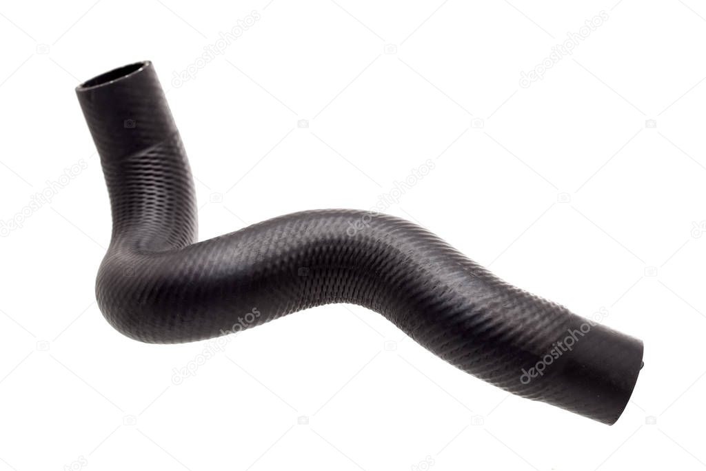 car radiator pipe rubber black spare part isolated object on white background.