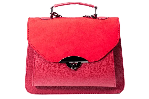 Bolso Mano Para Mujer Cuero Rojo Ante Objeto Aislado Sobre —  Fotos de Stock