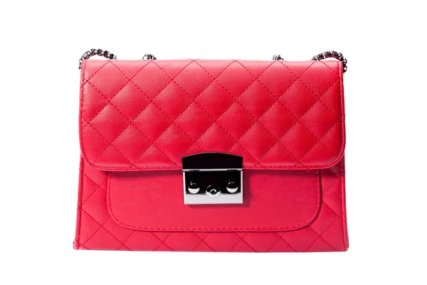 Bolso Mano Femle Cuero Rojo Con Patrón Cuadrado Vista Frontal — Foto de Stock