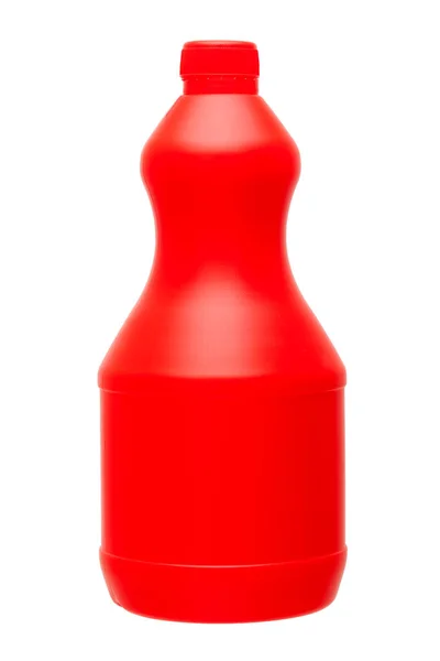 红色塑料洗涤剂瓶 瓶盖白色底座隔离 — 图库照片