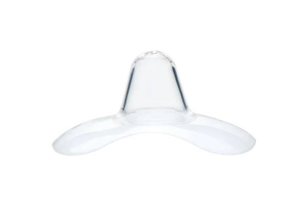 Göğüs ucu kalkanına dokunarak emzirme güçlüğü, düz ya da ters meme uçları, silikon meme ucu koruyucuları, beyaz arka planda izole edilmiş kimse yok..