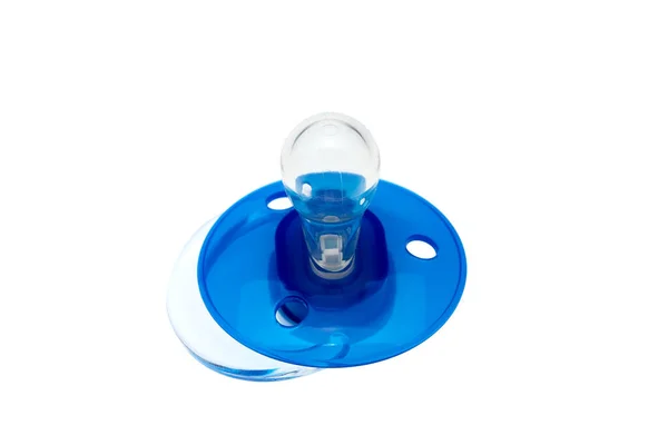 Ciuccio Silicone Neonati Lattice Morbido Trasparente Succhietto Plastica Blu Isolato — Foto Stock