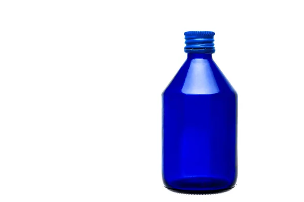 Blaue Glasflasche Mit Medizinischem Alkohol Zur Desinfektion Mit Einem Metallverschluss — Stockfoto