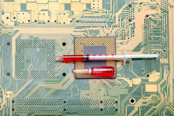 Sinirsel Teknolojisi Yapay Zeka Implantasyonu Temas Bacaklı Mikroişlemci Cpu Silikon — Stok fotoğraf