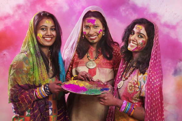 Women With Colored Faces During festival — Stock Photo, Image