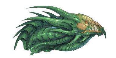Profilde yeşil bir ejderhanın başı (çizim)