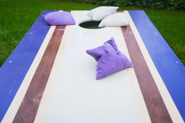 Cornhole Beanbag Toss Wood Game Board Grass — Stock Photo, Image