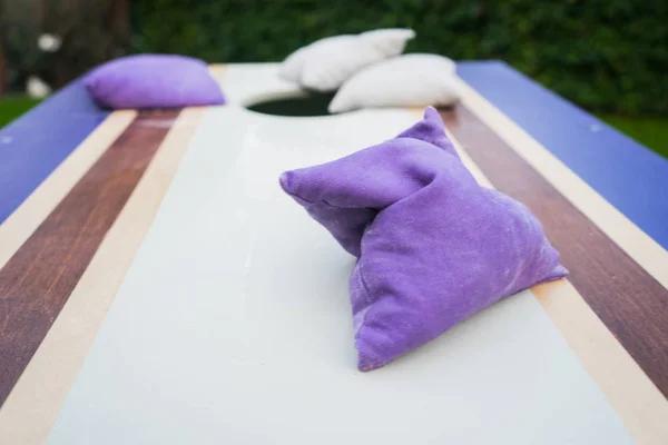 Cornhole Beanbag Toss Wood Game Board Grass — Stock Photo, Image