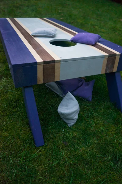 Cornhole Beanbag Toss Wood Game Board Grass — Stock Photo, Image