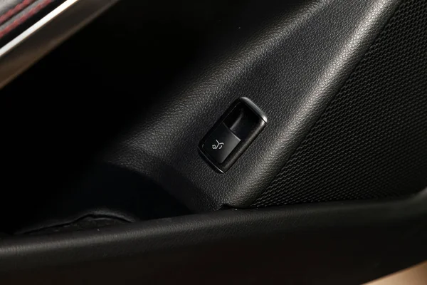 Interior view with electric trunk adjustment button of luxury ve — Stock Photo, Image