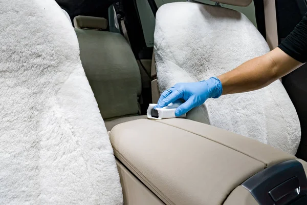 Applying a nano-ceramic coating for interior Leather on the car' — Stock fotografie