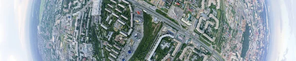 Aerial panorama banner view of the city with traffic, streets an — Stock Photo, Image