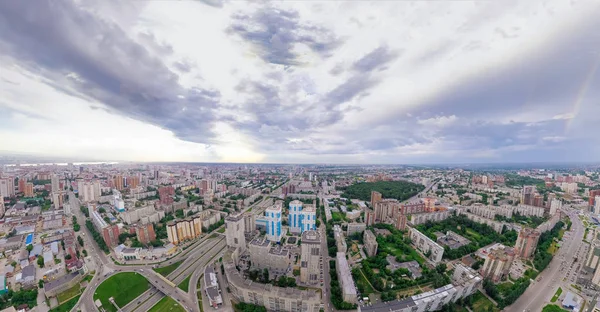 Aerial view of the landscape in a big city with high houses and — Stock Photo, Image