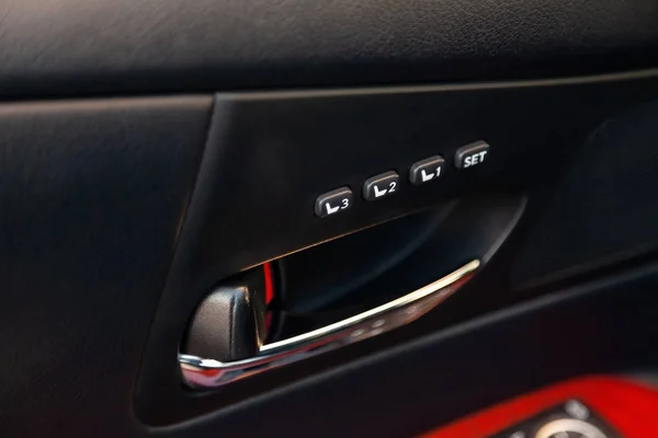 Three-drivers seat memory adjustment buttons for quick tilt adju — Stock Photo, Image