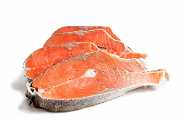 Delicious steaks of coho salmon fish after freezing before cooki — Stock Photo, Image