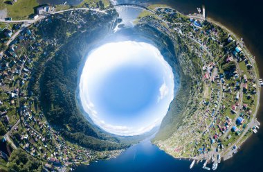 Soyut bir dünya t 360 derece panoramik hava drone görünümü