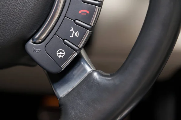 Close-up on a part of the interior of a modern luxury car with a — Stock Photo, Image